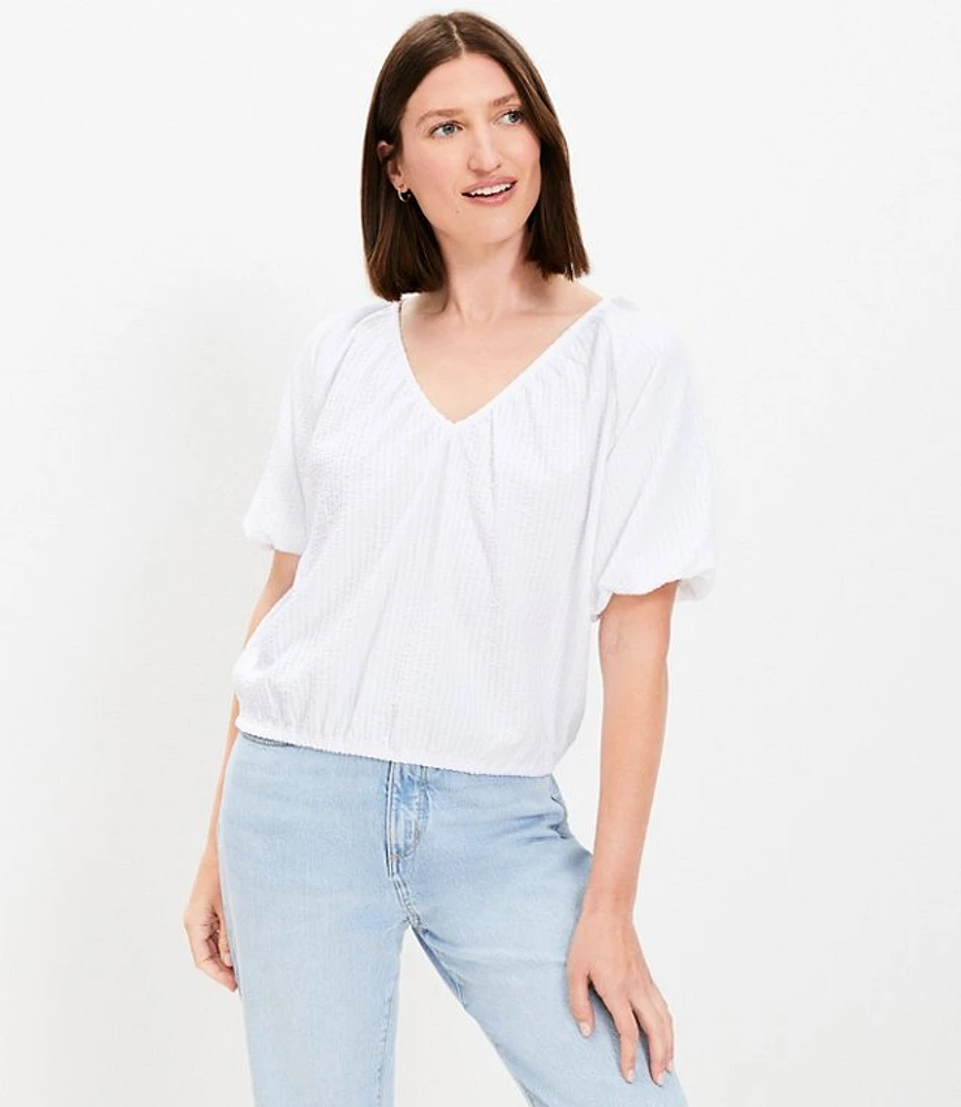 Crinkle Seersucker Bubble Hem Top