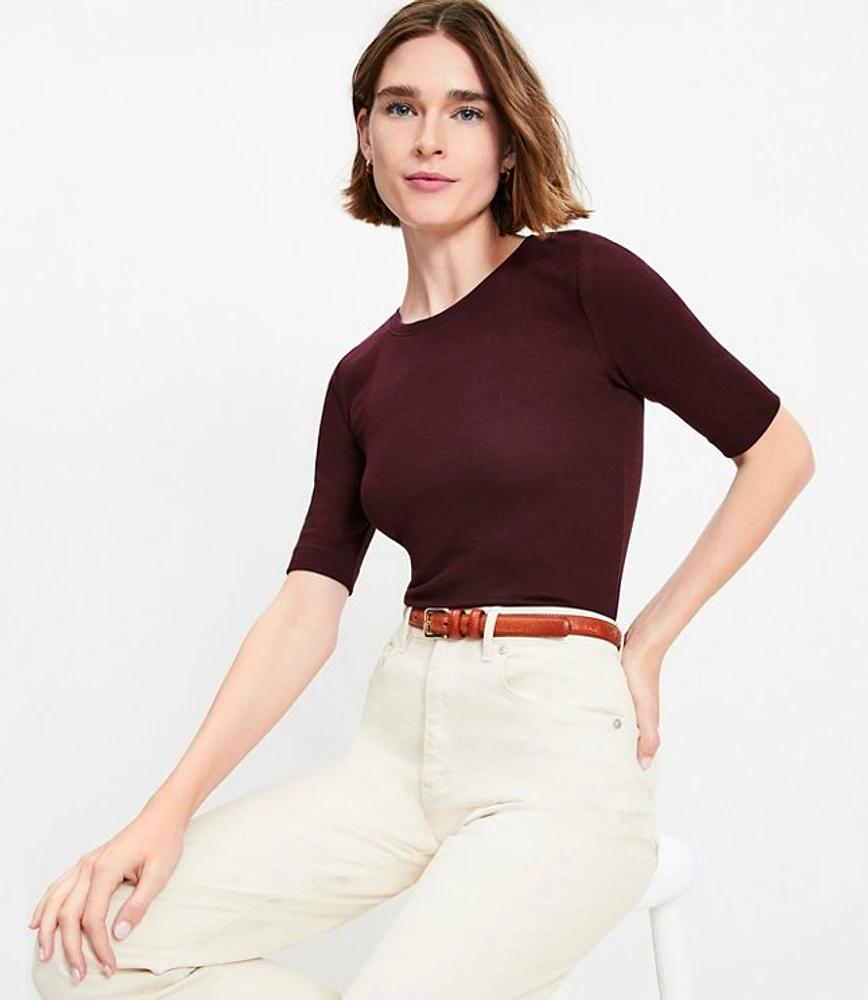 Petite Perfect Ribbed Elbow Sleeve Tee