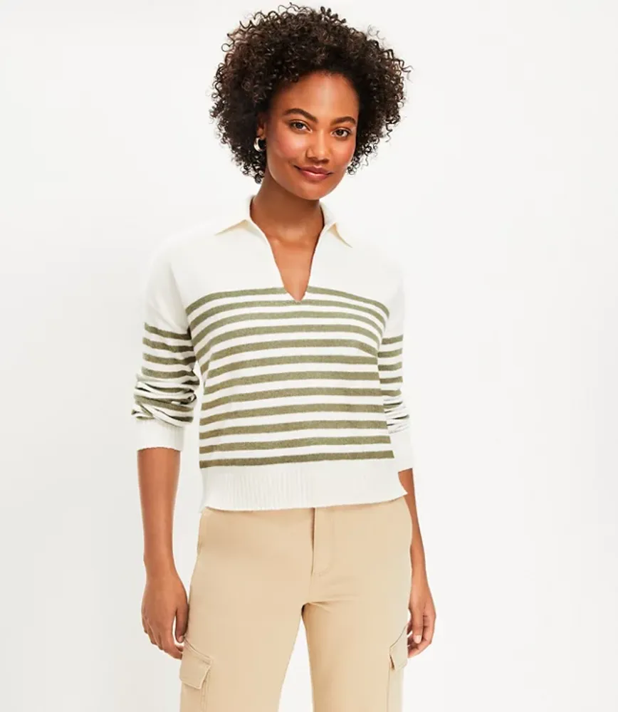 Petite Striped V-Neck Sailor Sweater