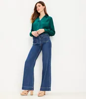 Petite Patch Pocket High Rise Wide Leg Jeans Dark Wash