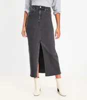 Petite Fresh Cut Denim Maxi Skirt Washed Black