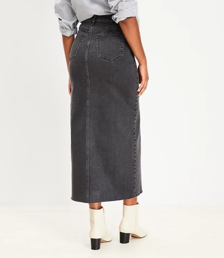 Petite Fresh Cut Denim Maxi Skirt Washed Black