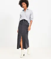 Petite Fresh Cut Denim Maxi Skirt Washed Black