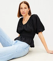 Gathered Waist V-Neck Blouse