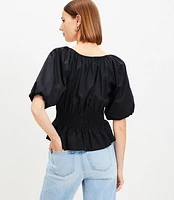 Gathered Waist V-Neck Blouse