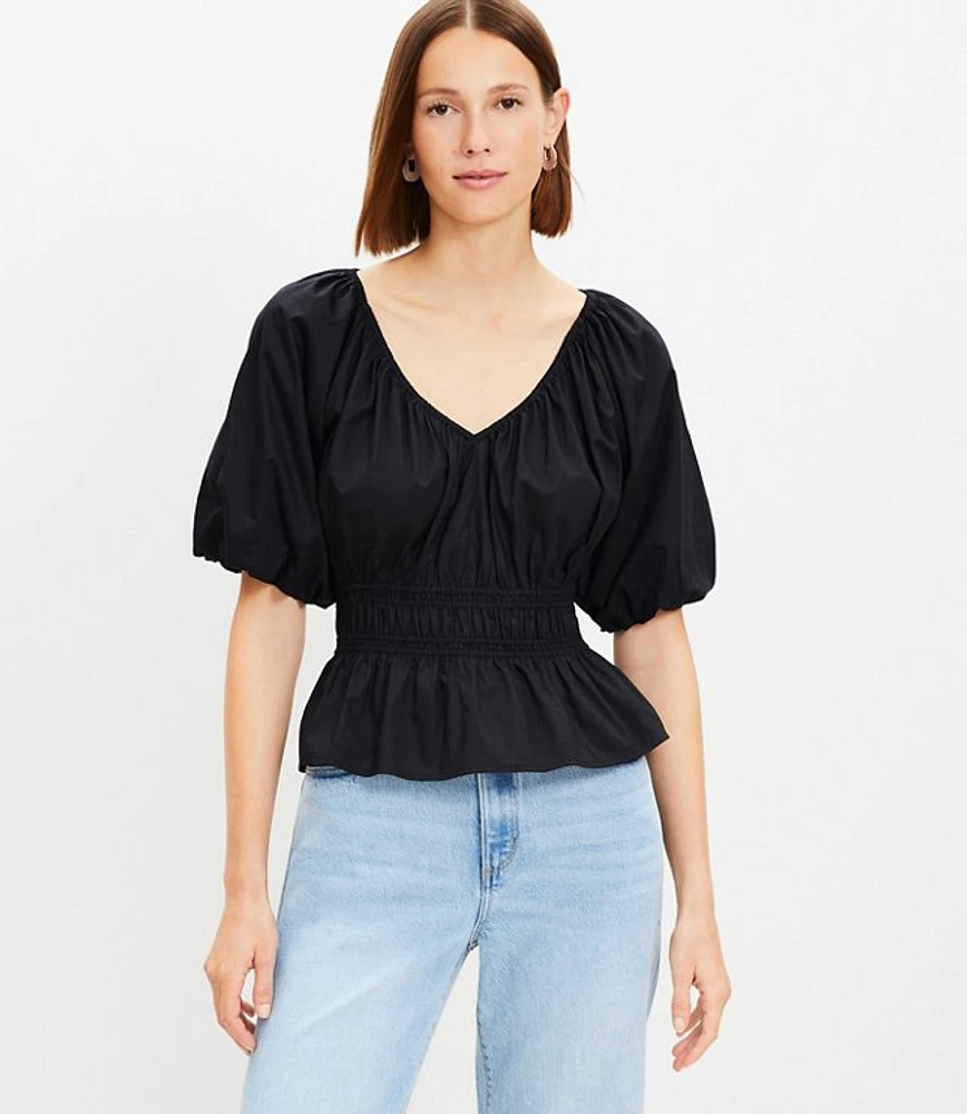 Gathered Waist V-Neck Blouse