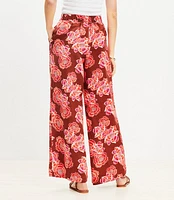 Fluid Pull On Wide Leg Pants Textured Floral Linen Blend