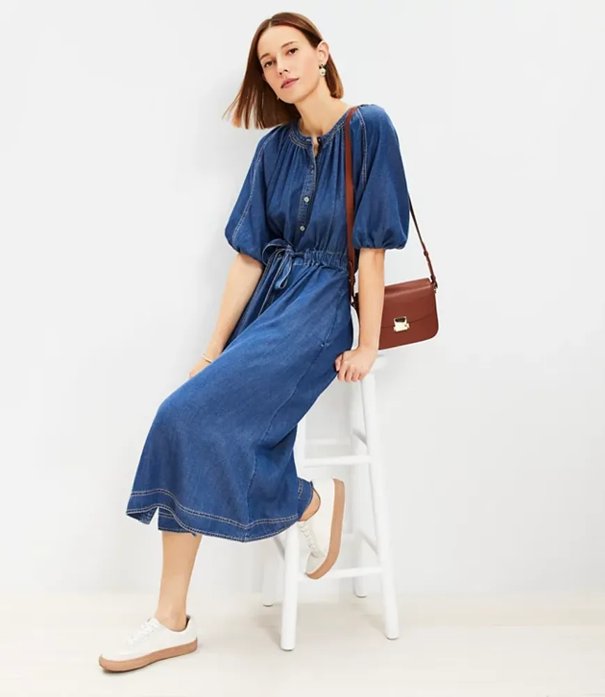 Petite Chambray Pocket Midi Dress