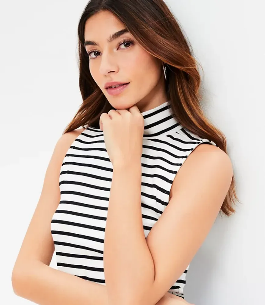 Striped Perfect Ribbed Mock Neck Tank Top