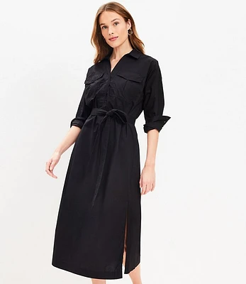 Petite Belted Pocket Midi Shirtdress