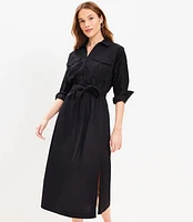 Petite Belted Pocket Midi Shirtdress