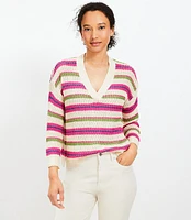 Textured Stripe V-Neck Sweater