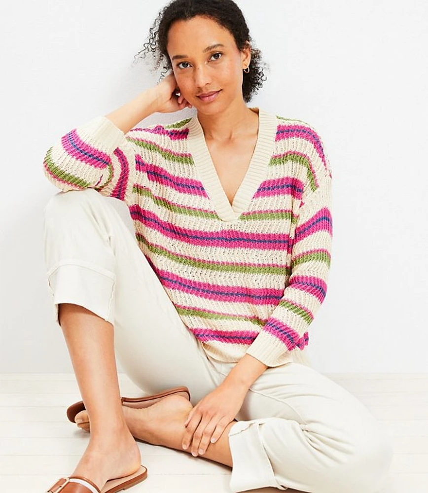 Textured Stripe V-Neck Sweater