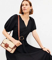 Petite Linen Blend Belted Puff Sleeve Dress