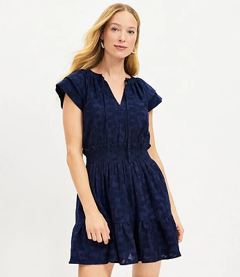 LOFT Smocked Tiered Tie Neck Dress