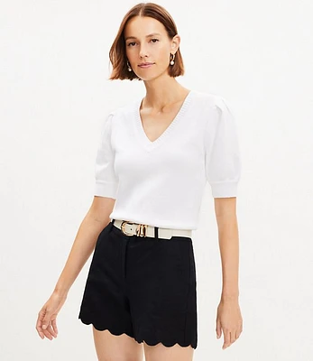 Petite Riviera Shorts Scalloped Linen Cotton