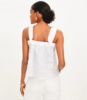 Petite Embroidered Tie Strap Tank Top
