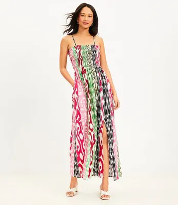 LOFT Beach Scroll Smocked Midi Cami Dress