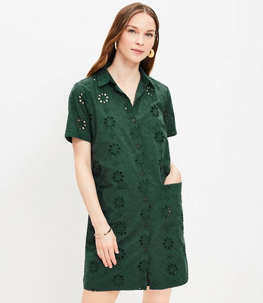 Eyelet Mini Pocket Shirtdress