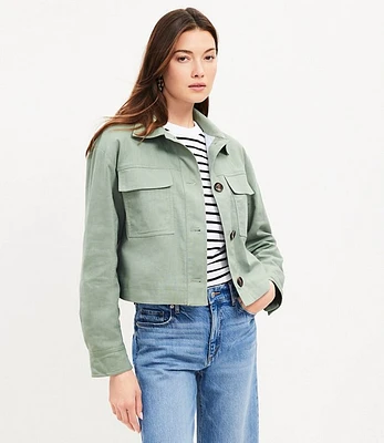 Petite Linen Cotton Cropped Patch Pocket Jacket