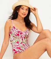 LOFT Beach Palm Front Tie One Piece Swimsuit