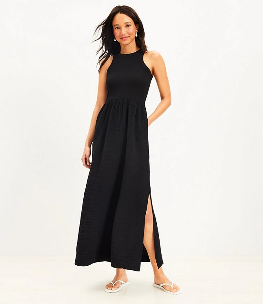 Petite LOFT Beach Mixed Media Pocket Maxi Dress