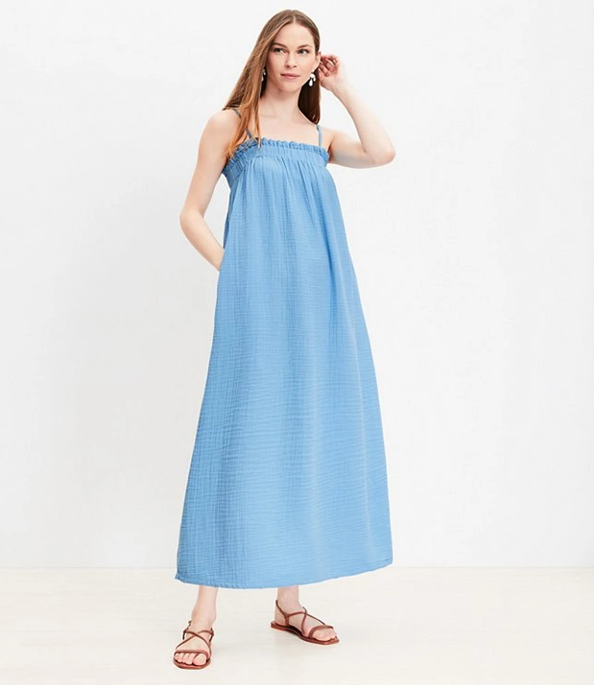 LOFT Beach Triple Cloth Square Neck Midi Dress