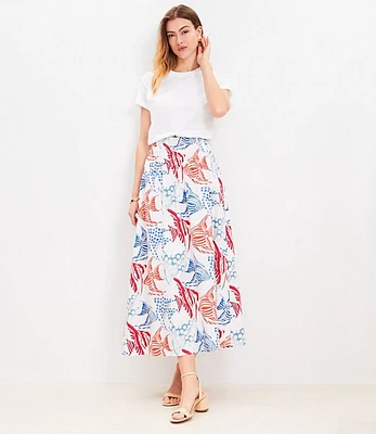 Petite Fish Poplin Smocked Maxi Skirt