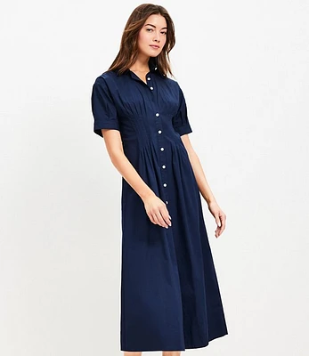 Pleated Bodice Midi Shirtdress