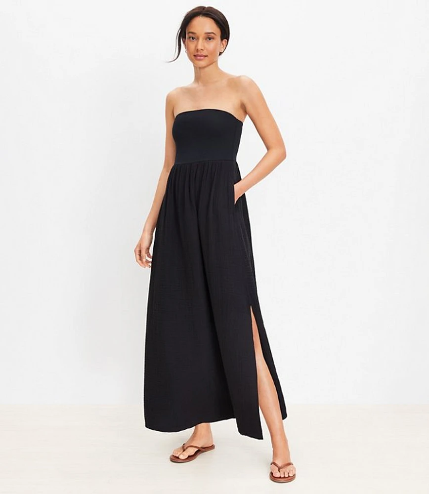 LOFT Beach Strapless Mixed Media Pocket Maxi Dress