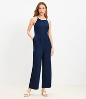 Petite Linen Blend Tie Front Jumpsuit