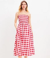 Gingham Smocked Strappy Maxi Pocket Dress