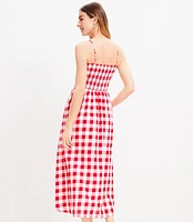 Gingham Smocked Strappy Maxi Pocket Dress