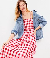 Gingham Smocked Strappy Maxi Pocket Dress