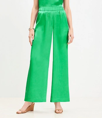 Petite Fluid Pull On Wide Leg Pants Satin