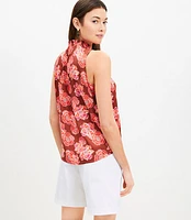 Textured Floral Pleated Ruffle Shell