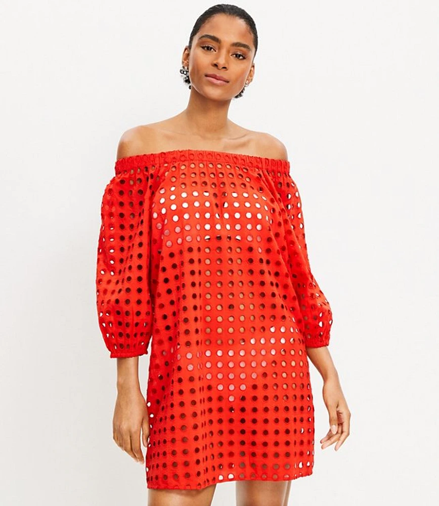 Petite LOFT Beach Eyelet Off The Shoulder Dress