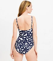 LOFT Beach Plumeria Front Tie Keyhole One Piece Swimsuit