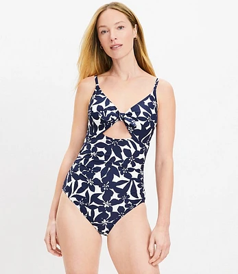 LOFT Beach Plumeria Front Tie Keyhole One Piece Swimsuit