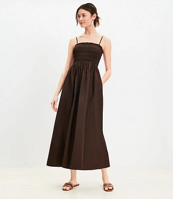 Petite Poplin Smocked Strappy Maxi Dress