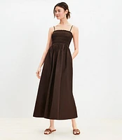 Petite Poplin Smocked Strappy Maxi Dress