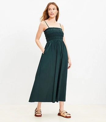 Petite Poplin Smocked Strappy Maxi Dress