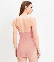 LOFT Beach Seersucker Belted One Piece Swimsuit