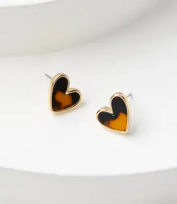 Tortoiseshell Print Heart Stud Earrings
