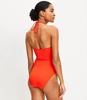 LOFT Beach Ruched Halter One Piece Swimsuit