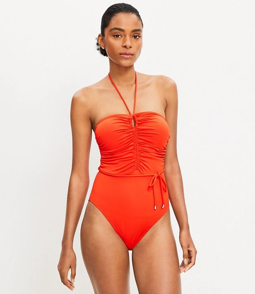 LOFT Beach Ruched Halter One Piece Swimsuit