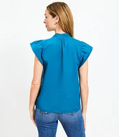 Poplin Tie Neck Flutter Top