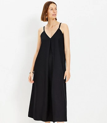 Petite Pleated Strappy Linen Blend Maxi Dress