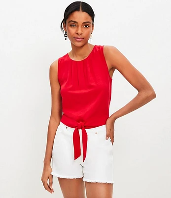 Petite Pleated Tie Waist Bubble Tank Top