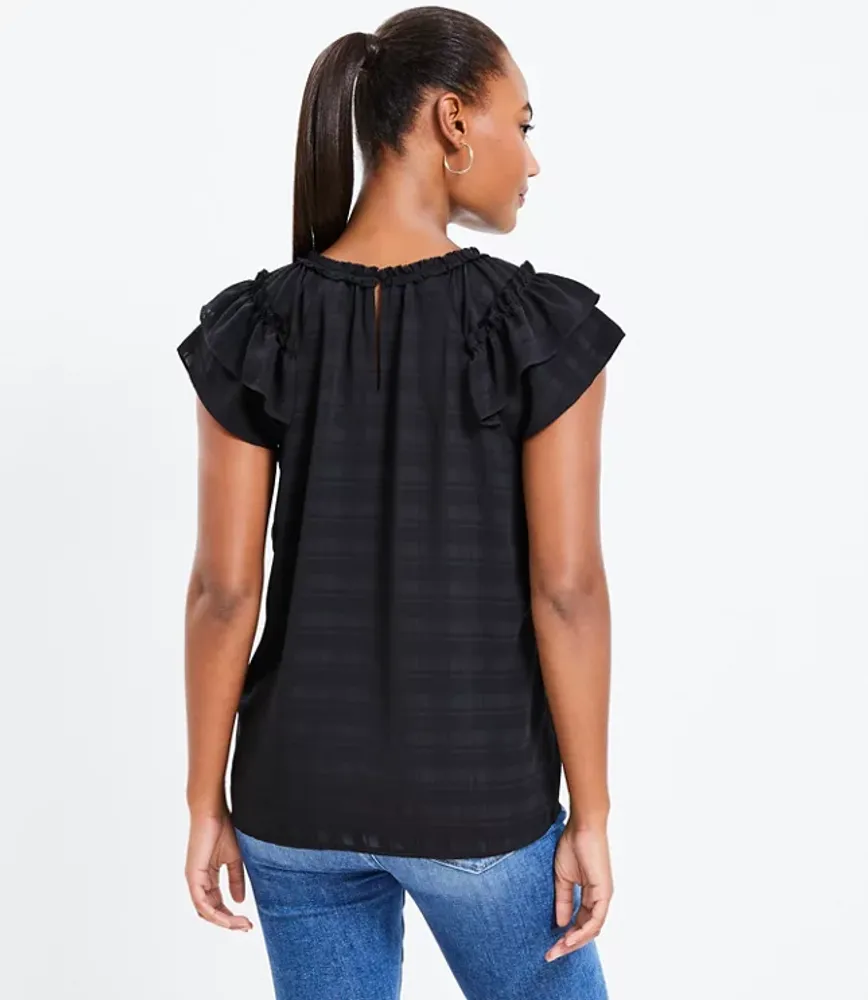 Textured Plaid Double Ruffle Top